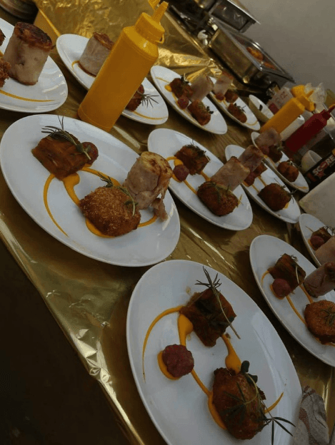 Fine dining plates with golden table setting